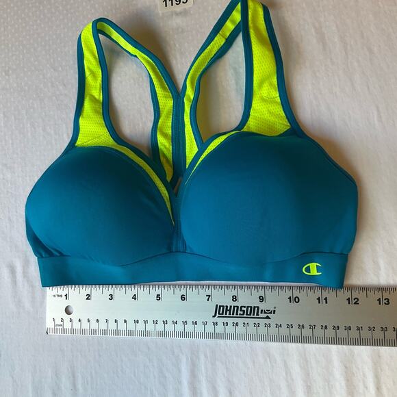 Champion Women’s V-neck Sport Bra size 34C (M), Neon Green & Blue - Picture 2 of 7